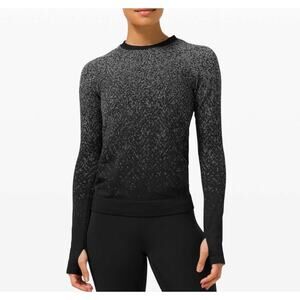 Lululemon Rest Less Pullover Long Sleeve Top Herringbone Fade Black White 10